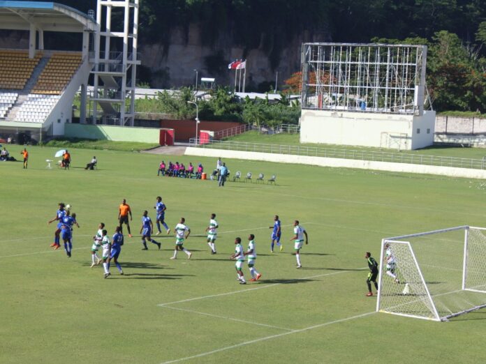 Dublanc FC ( dressed in Blue) attacking East Central