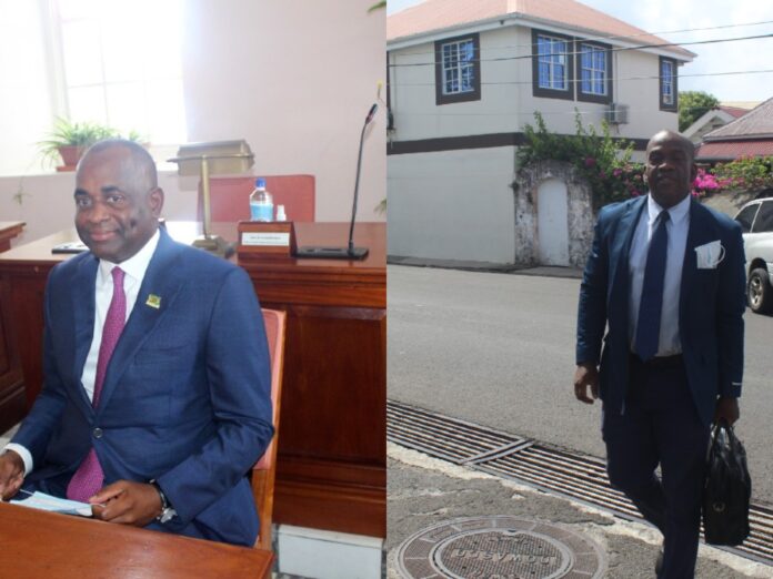 PM Skerrit and opposition leader Linton on budget day 2020
