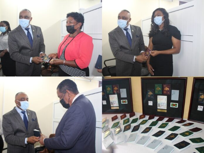 President Savarin, his wife Clara and Tourism Minister Charles receives new passport