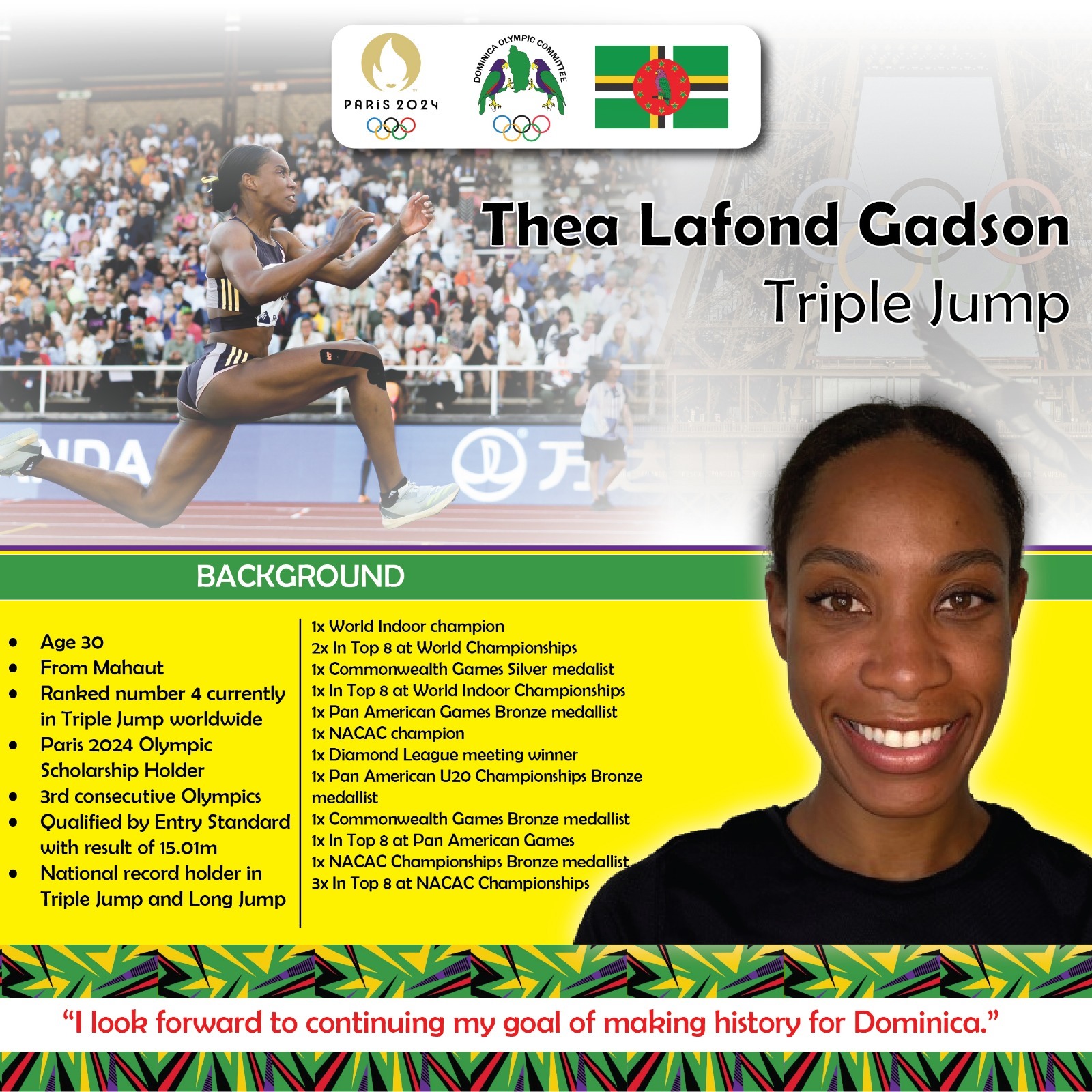 Lafond Gadson believes she can ring home Dominica’s first Olympic Medal