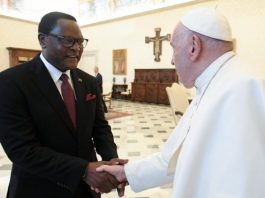 Pope Francis greets Lazarus McCarthy Chakwera, President of the Republic of Malawi (Vatican Media)