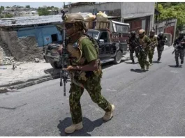 Photo handout. Heavily armed Kenyan police on the streets of Port au Prince.