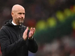 Manchester United's Dutch manager Erik ten Hag reacts as the end of the English Premier League football match between Manchester United and Crystal Palace at Old Trafford in Manchester, north west England, on September 30, 2023. Manchester United have sacked manager Erik ten Hag following the club's lacklustre start to the season, with a club statement saying: "Erik ten Hag has left his role as Manchester United men's first-team manager" on October 28, 2024. United dropped to 14th in the table after suffering their fourth defeat in nine league games the previous day. (Photo by Oli SCARFF / AFP) /