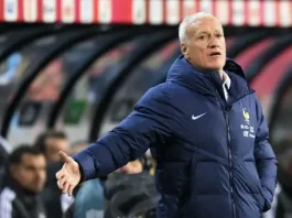 France's head coach Didier Deschamps reacts during the UEFA Nations League League A, Group A2 football match between Belgium and France, at the King Baudouin Stadium in Brussels, on October 14, 2024. (Photo by NICOLAS TUCAT / AFP)