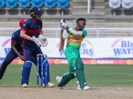 BACK TO SOME FORM: Alick Athanaze against the Combined Campuses and Colleges Marooners at the Brian Lara Cricket Academy, Tarouba, Wednesday. @Caption:—Photo: CWI Media