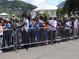 Protesters outside the Dominica Parliament