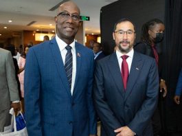 FLASHBACK: Prime Minister Dr Keith Rowley, left, and Energy Minister Stuart Young at the Guyana Energy Conference and Supply Chain Expo 2024 last February in Georgetown, Guyana.