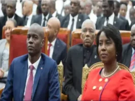 Haiti’s assassinated former President Jovenel Moise sits with his wife Martine during his swearing-in ceremony in parliament in Port-au-Prince, Haiti, February 7, 2017 Photo: (CMC)