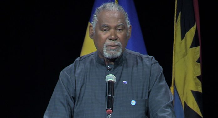 Montserrat Premier Reuben Meade speaking at the opening of the CARICOM summit in Barbados on Wednesday, Feb. 19, 2025. (CMC Photo)