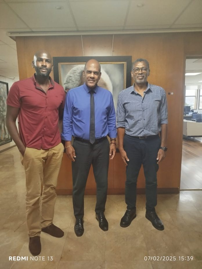 From left to right: Marvin Jno Baptiste, President of the NGO Caribbean Sport & Sustainable Development, Serge Letchimy, President of the local Government of Martinique, and Raymond Petit-Frere, President of the Martinique basketball league,