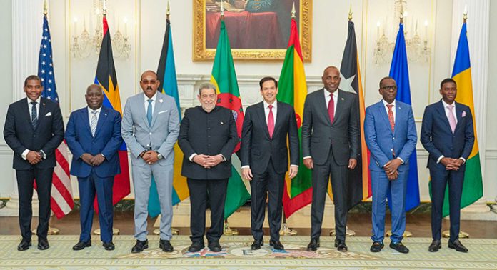 US Secretary of State, Marc Rubio, fifth from left, with leaders from the OECS and The Bahamas in Washington on Tuesday, May 6, 2025. (Photo: Facebook/US Embassy Bridgetown)