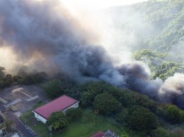 Drone footage of fire at land field