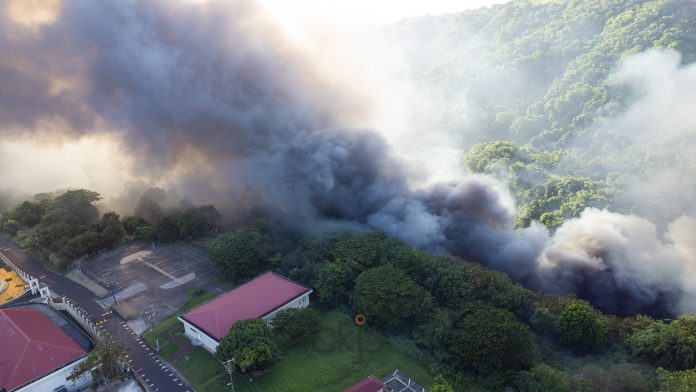 Drone footage of fire at land field