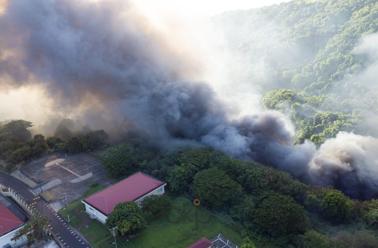 Drone footage of fire at land field