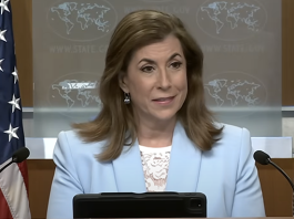US State Department spokesperson, Tammy Bruce speaking in Washington, DC on June 17, 2025.