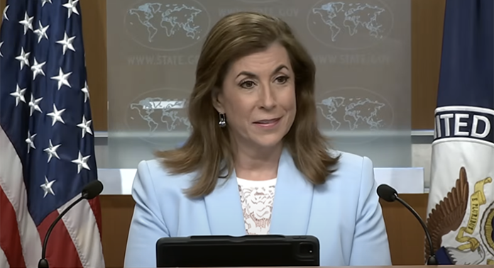 US State Department spokesperson, Tammy Bruce speaking in Washington, DC on June 17, 2025.