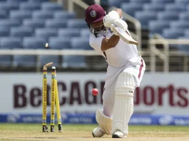 CASTLED: West Indies’ Brandon King is bowled by Australia’s Mitchell Starc on day three of the third Test match at Sabina Park in Kingston, Jamaica, yesterday. —Photo: AP Ricardo Mazalan