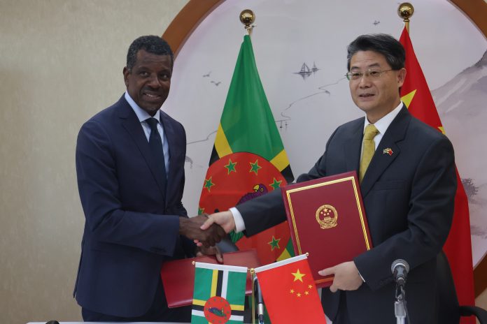 Foreign Affairs Minister Dr. Vince Henderson and Chinese Ambassador to Dominica His Excellency Chu Maoming