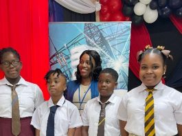 DOMLEC 2025 Scholarship Recipients with the company’s Acting Human Resources and Administration Manager, Janelle Junkere-Dalrymple