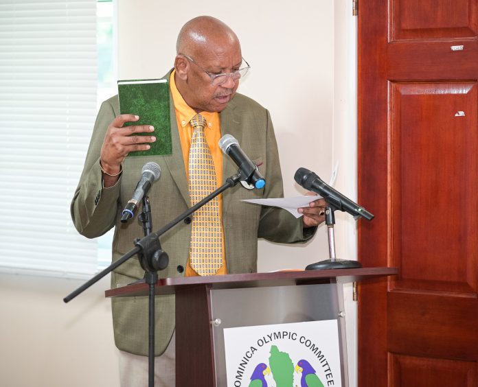 Billy Doctrove taking his oath for a third term as President of the Dominica Olympic Committee (DOC) All photos by Clyde K. Jno Baptiste of CKJB Photography