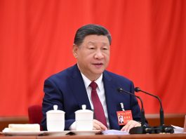 Xi Jinping, general secretary of the Communist Party of China (CPC) Central Committee, delivers an important address at the fourth plenary session of the 20th CPC Central Committee in Beijing, capital of China. The 20th Central Committee of the CPC convened its fourth plenary session in Beijing from Monday to Thursday. (Xinhua/Xie Huanchi)
