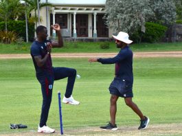 CWI Hosts High Performance Camp to Prepare for Test Series Against New Zealand WI Academy Head Coach Ramesh Subasinghe with pacer Anderson Phillip