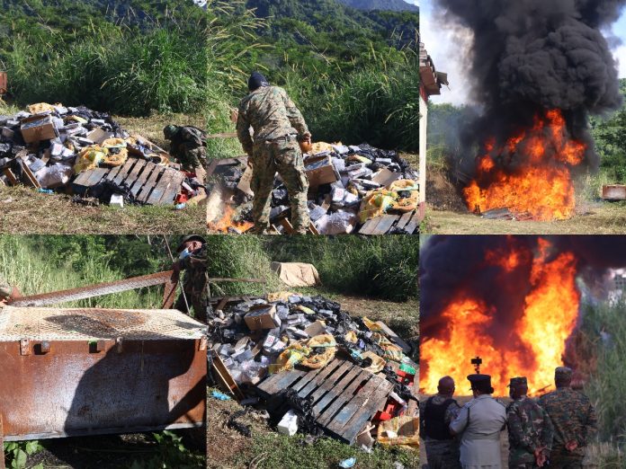 Collage of drugs being destroyed