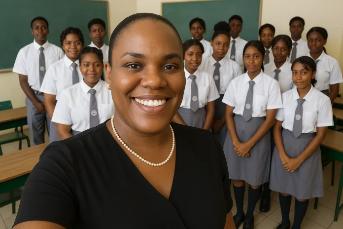 Ms Toussaint with students