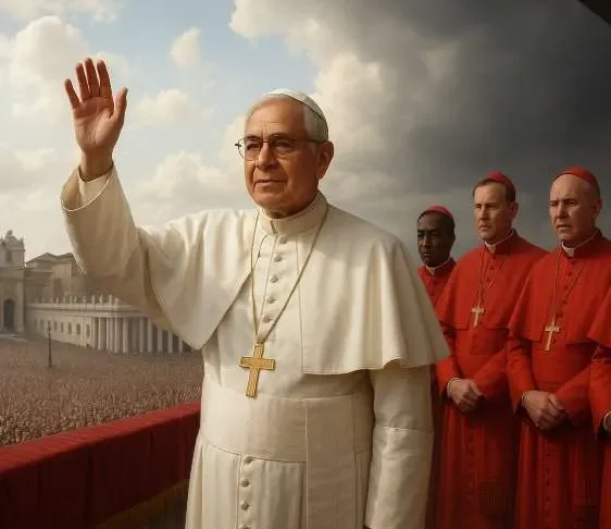 Pope Leo XIV waves to assembled crowds at his inauguration. Image by Editor