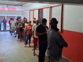 Voters line up to cast their ballots in the general election in St. Lucia (CMC Photo)