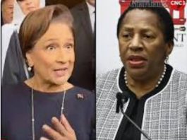 TRINIDAD-SECURITY-Government fails to get support for ZOSO legislation Prime Minister Kamla Persad-Bisssessar (Left) and Opposition Leader, Penelope Beckles