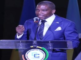 CARIBBEAN-POLITICS-CARICOM chair makes a plea on behalf of Haiti St. Kitts and Nevis Prime Minister and CARICOM Chairman Dr. Terrance drew addressing the opening ceremony of the CARICOM summit on Tuesday night (CM Photo)