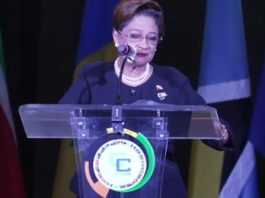 Trinidad and Tobago Prime Minister Kamla Persad-Bissessar addressing the ceremonial opening of CARICOM Summit on Tuesday night (CMC Photo)