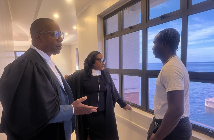 L/R Lawyers Wayne Norde, Gina Abraham-Thomas and accused George "Ronnie Parker" AKA George Darius Parker