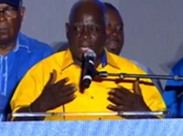 Prime Minister and leader of the ruling Progressive Liberal Party (PLP), Phillip Davis, addressing supporters following the party’s victory in Tuesday’s general election (CMC Photo)