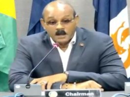 CARIBBEAN-TRADE-OECS seeking CET suspension to increase trade with South America, Dominican Republic Antigua and Barbuda Prime Minister and OECS chairman, Gaston Browne, speaking at the news conference (CMC Photo)