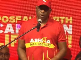 Prime Minister and DLP leader, Roosevelt Skerrit, speaking at party launch of candidate for by-election on Sunday night (CMC Photo)