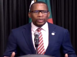 ECCB governor Timothy Antoine addressing the ceremony to mark the change in chairmanship of the ECCB Monetary Council on Thursday night (CMC Photo).