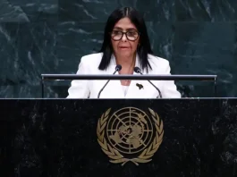 Venezuelas Acting President Delcy Rodriguez speaks during the 81st United Nations General Assembly at the United Nations Headquarters in New York, on September 23, 2026. (Photo by Leonardo MUNOZ / AFP)