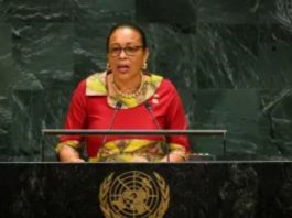 President Sylvanie Burton addressing the United Nations General Assembly (UNGA).