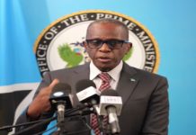ST. LUCIA-FINANCE-OECS to send a technical committee to Europe to discuss CBI Prime Minister Phillip J Pierre speaking at the post Cabinet news conference on Monday (CMC Photo)