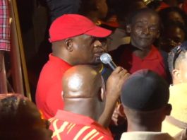 Prime Minister and DLP Leader, Roosevelt Skerrit addressing supporters following the party’s victory in the Roseau North by-election on Monday night (CMC Photo)