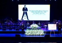 TRINIDAD-DEATH-Trinidad and Tobago bade farewell to the Mighty Sparrow The casket bearing the body of the singer, Dr. Slinger Francisco on stage at the National Performing Arts Academy (NAPA) on Friday (CMC Photo)