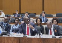 UNITED STATES-POLITICS-US announces more funding for the Caribbean t. Lucia’s Prime Minister and CARICOM chairman, Phillip J. Pierre, addressing the US-Caribbean Dialogue in Washington